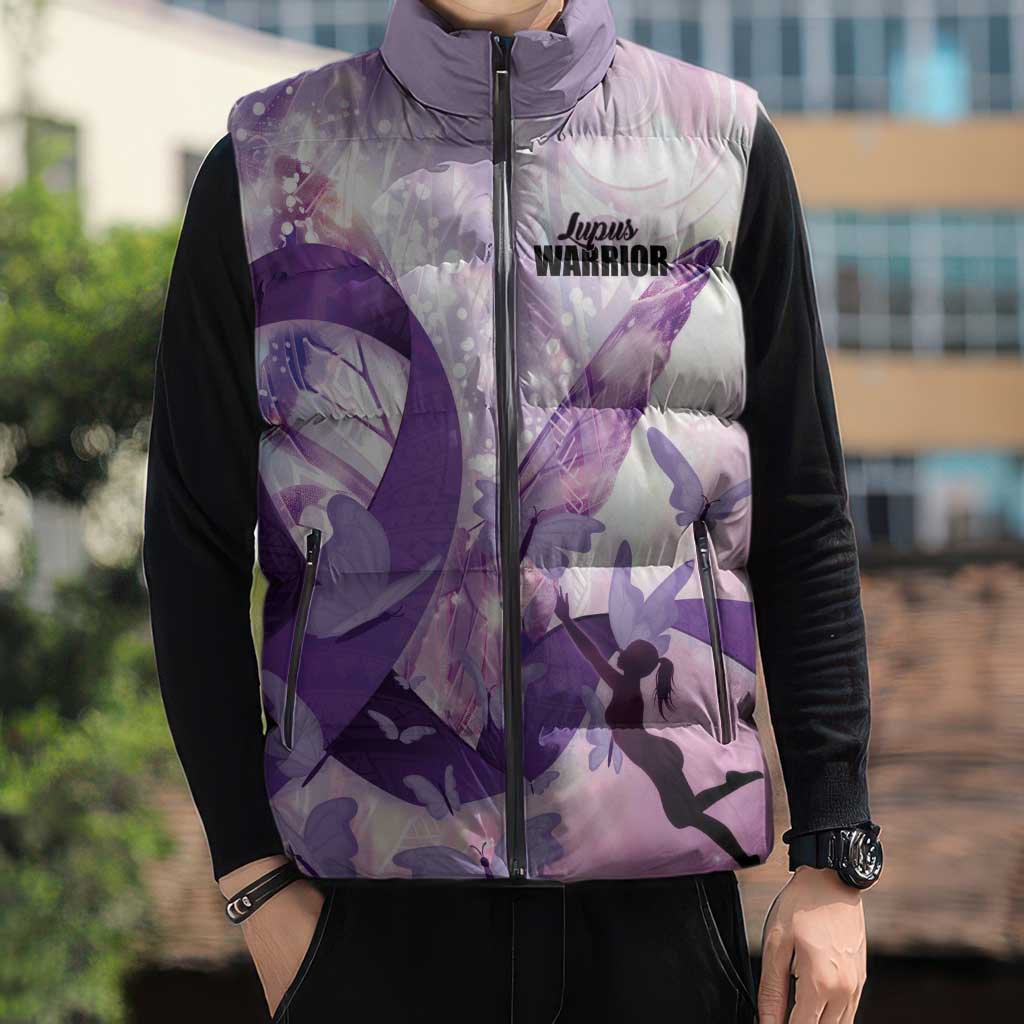 Personalized Polynesian Lupus Awareness Sleeveless Puffer Jacket Butterfly Hologram Lupus Warrior LT01 - Polynesian Pride