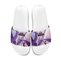Polynesian Lupus Awareness Slide Sandals Butterfly Hologram Lupus Warrior LT01 Purple - Polynesian Pride