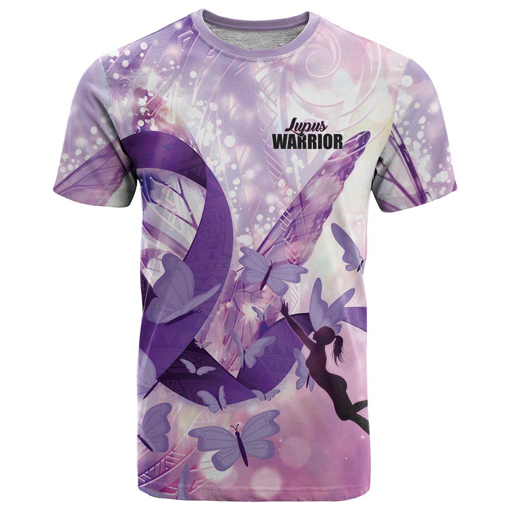 Personalized Polynesian Lupus Awareness T Shirt Butterfly Hologram Lupus Warrior LT01 Purple - Polynesian Pride