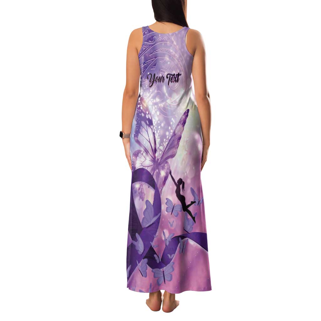 Personalized Polynesian Lupus Awareness Tank Maxi Dress Butterfly Hologram Lupus Warrior LT01 - Polynesian Pride