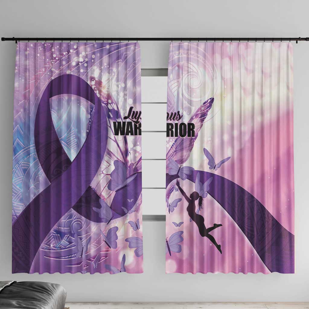 Polynesian Lupus Awareness Window Curtain Butterfly Hologram Lupus Warrior