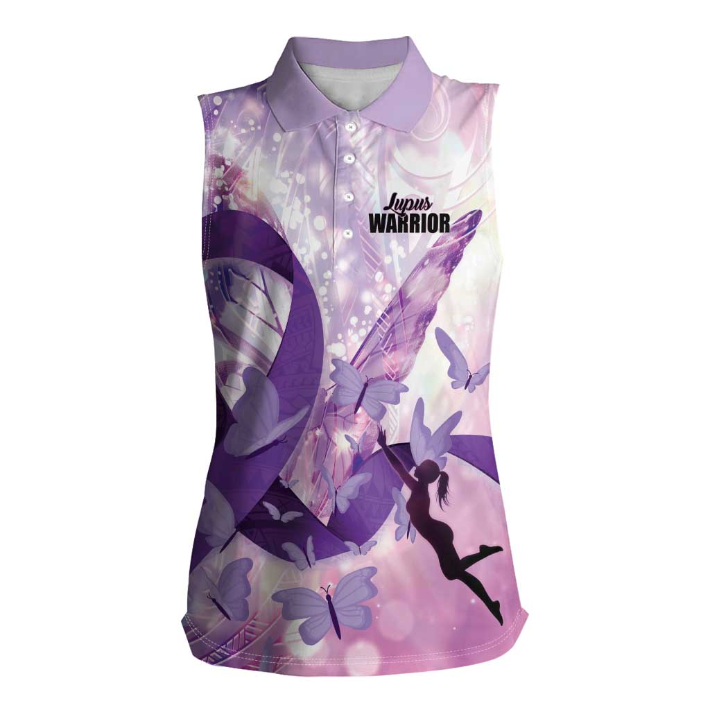 Personalized Polynesian Lupus Awareness Women Sleeveless Polo Shirt Butterfly Hologram Lupus Warrior