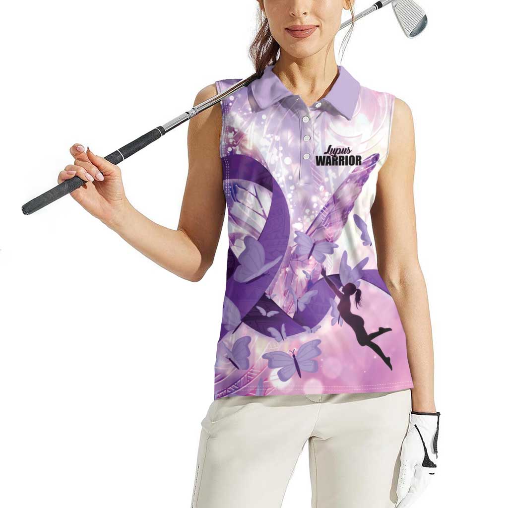 Personalized Polynesian Lupus Awareness Women Sleeveless Polo Shirt Butterfly Hologram Lupus Warrior LT01 - Polynesian Pride