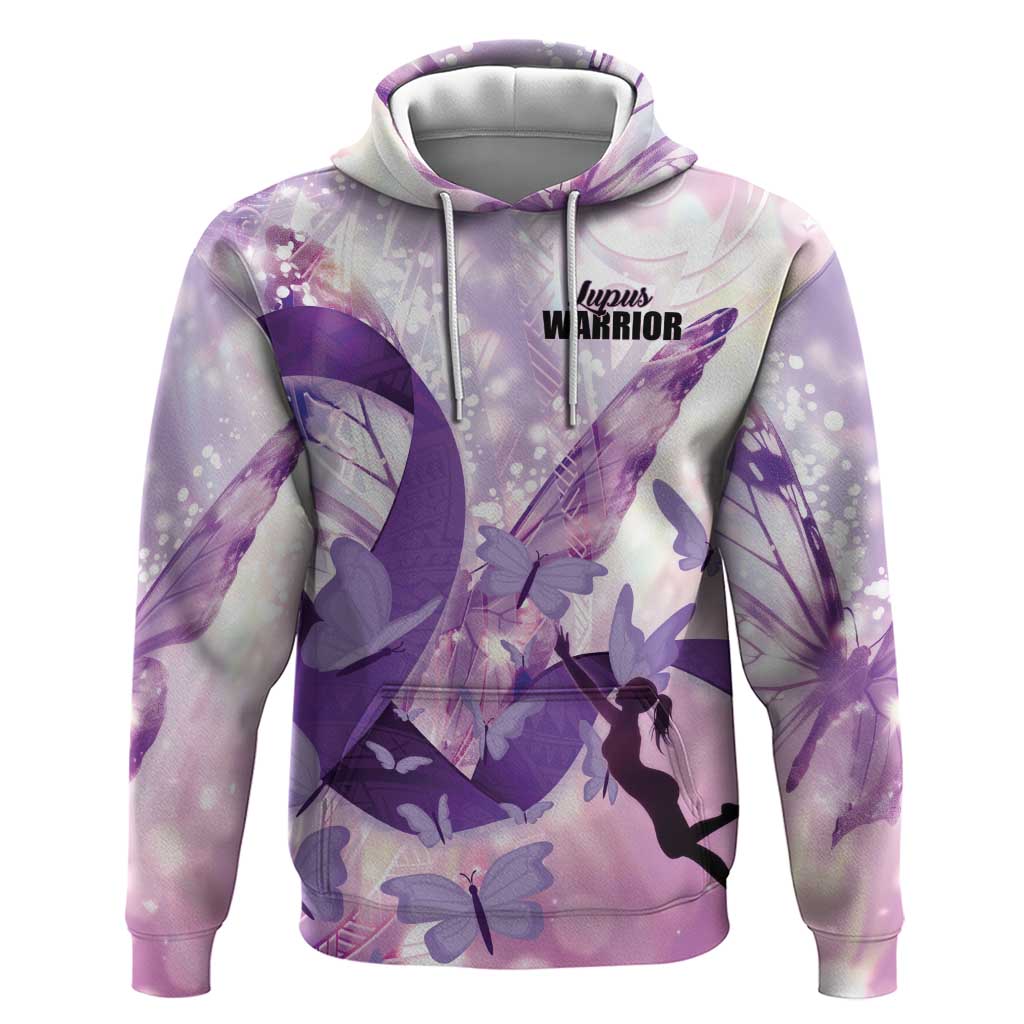 Personalized Polynesian Lupus Awareness Zip Hoodie Butterfly Hologram Lupus Warrior LT01 Pullover Hoodie Purple - Polynesian Pride