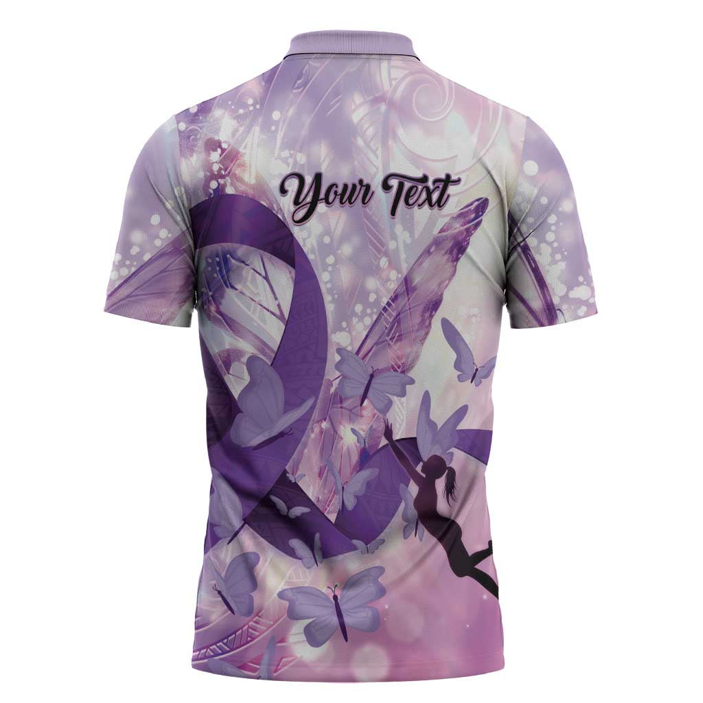 Personalized Polynesian Lupus Awareness Zipper Polo Shirt Butterfly Hologram Lupus Warrior LT01 - Polynesian Pride