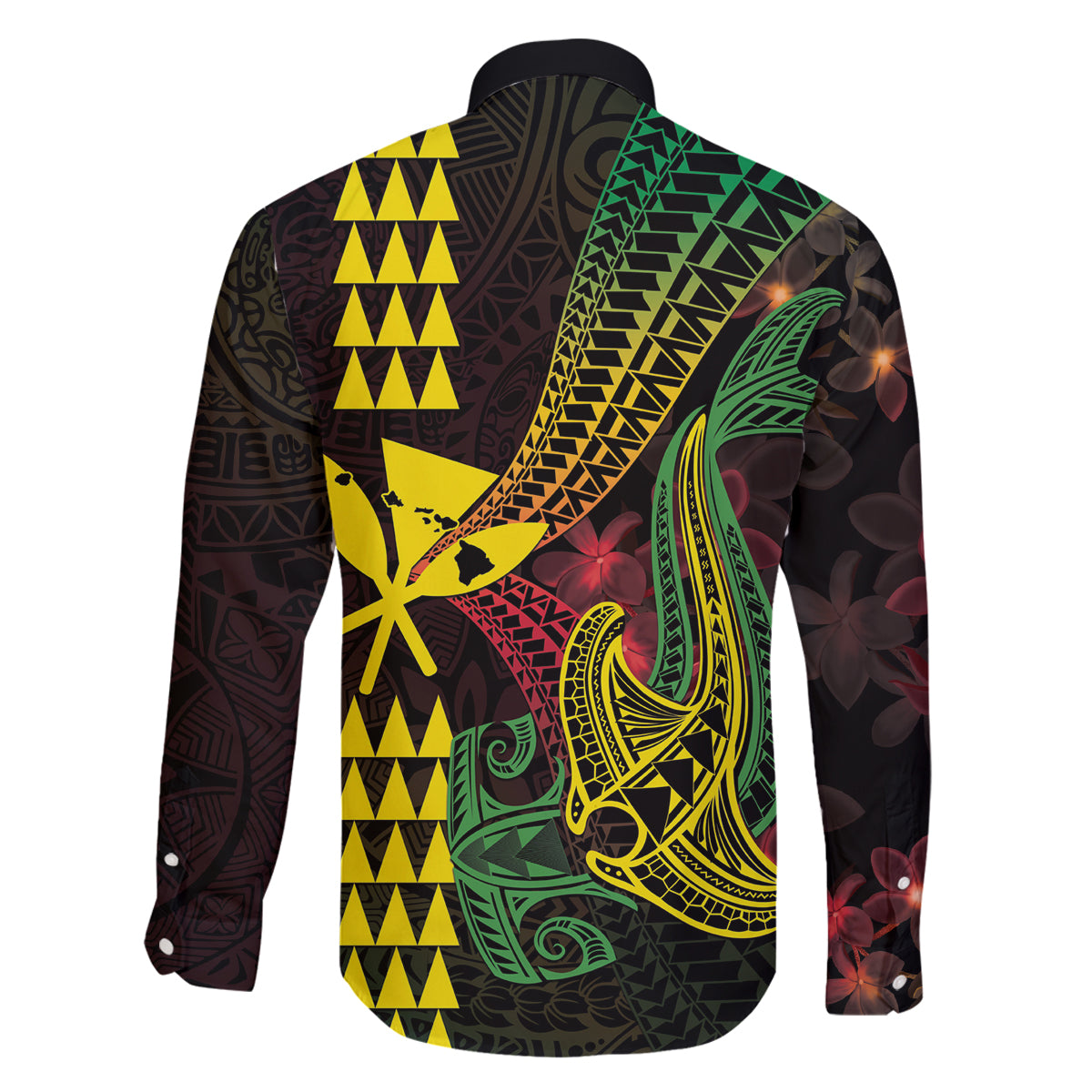 Hawaii Kakau Hammerhead Shark Family Matching Puletasi and Hawaiian Shirt Neon Plumeria Pattern