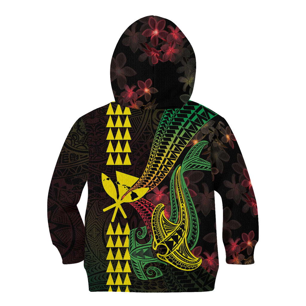 Hawaii Kakau Hammerhead Shark Kid Hoodie Neon Plumeria Pattern