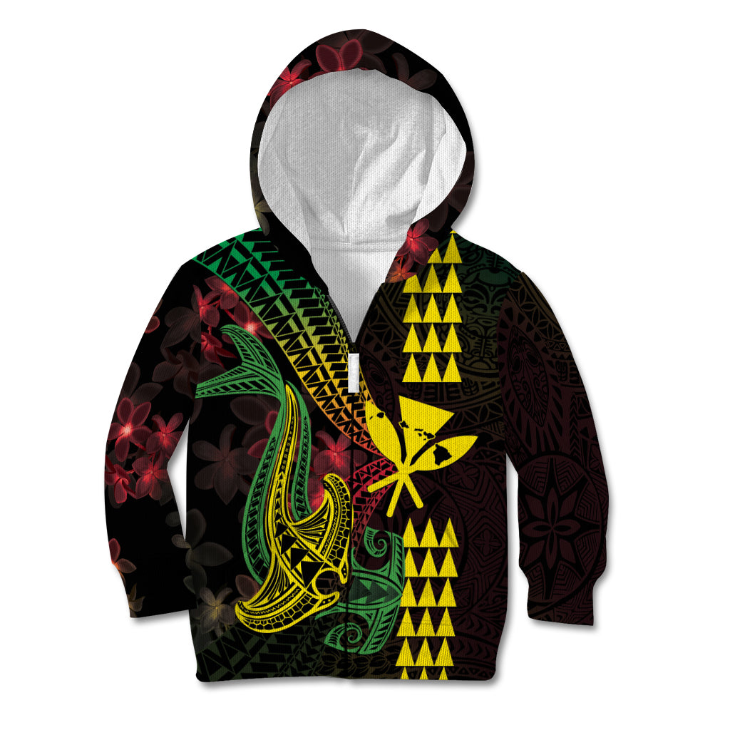 Hawaii Kakau Hammerhead Shark Kid Hoodie Neon Plumeria Pattern