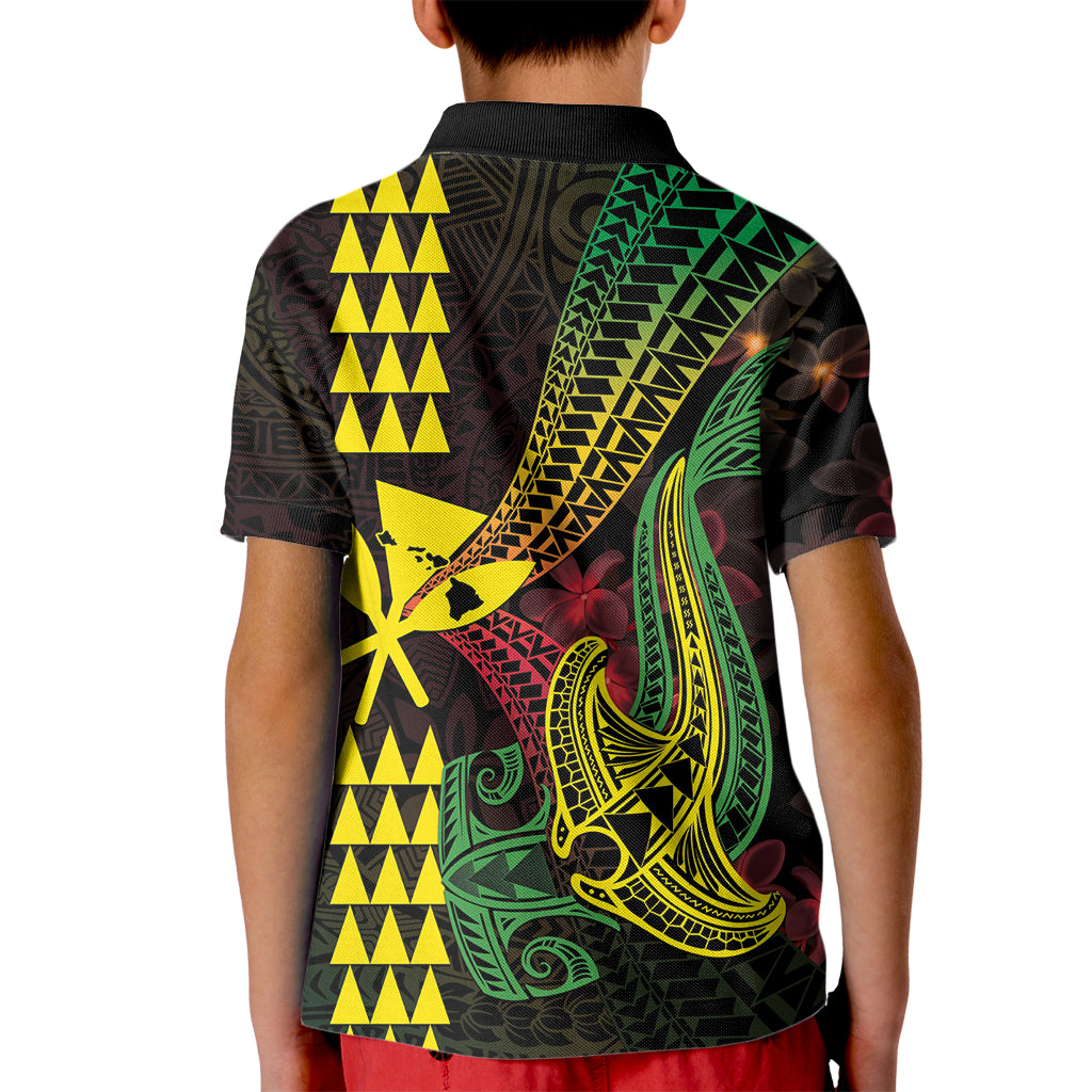 Hawaii Kakau Hammerhead Shark Kid Polo Shirt Neon Plumeria Pattern