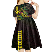Hawaii Kakau Hammerhead Shark Kid Short Sleeve Dress Neon Plumeria Pattern
