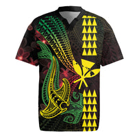 Hawaii Kakau Hammerhead Shark Rugby Jersey Neon Plumeria Pattern