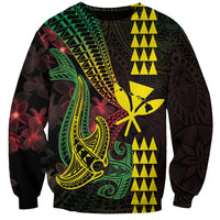 Hawaii Kakau Hammerhead Shark Sweatshirt Neon Plumeria Pattern