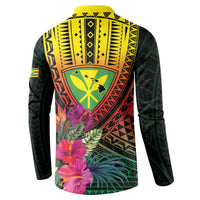 Hawaii Kanaka Maoli Flag Day Button Sweatshirt Tropical Flowers