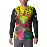 Hawaii Kanaka Maoli Flag Day Button Sweatshirt Tropical Flowers
