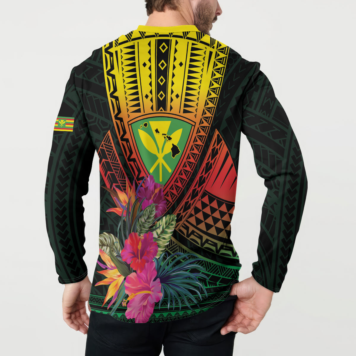 Hawaii Kanaka Maoli Flag Day Button Sweatshirt Tropical Flowers