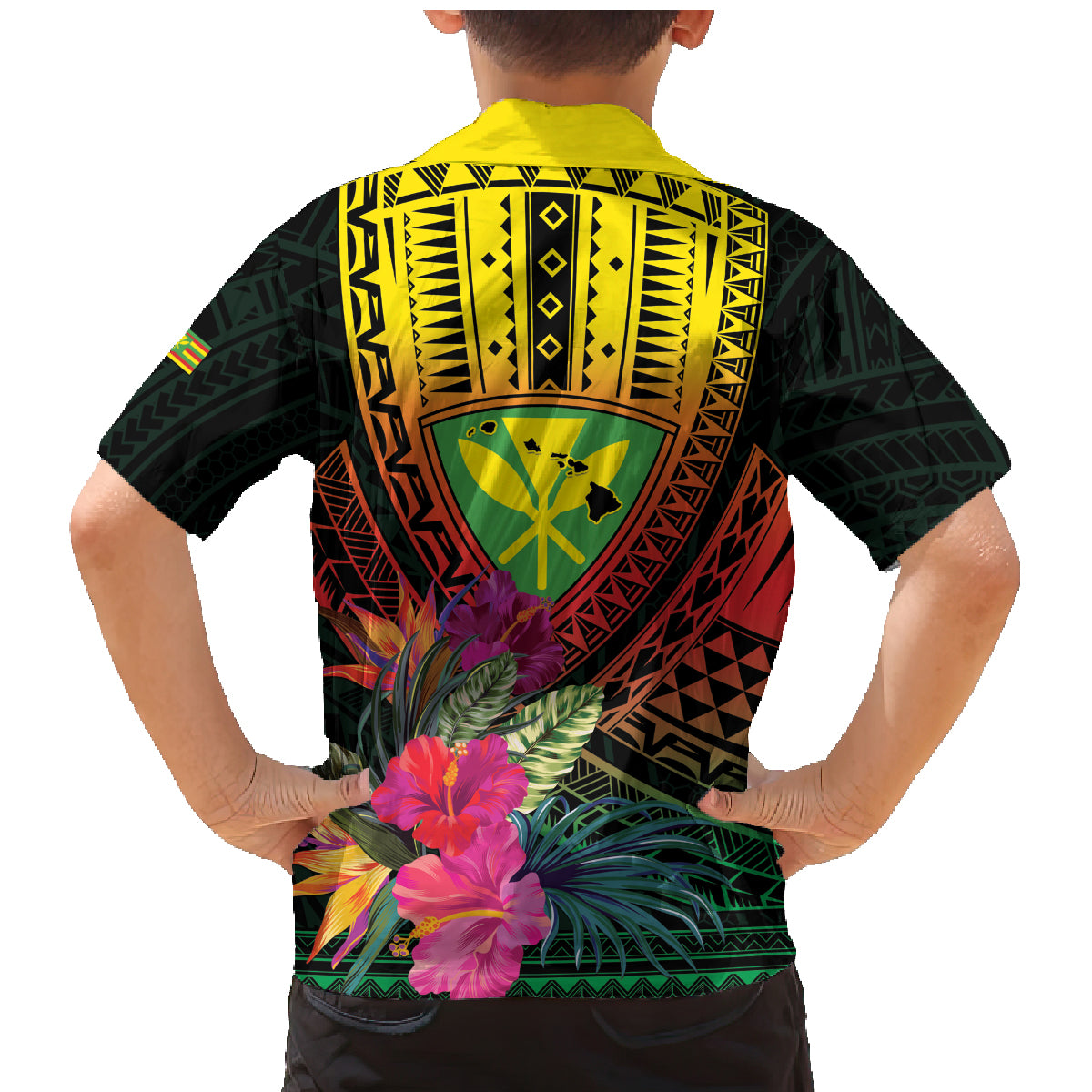 Hawaii Kanaka Maoli Flag Day Family Matching Mermaid Dress and Hawaiian Shirt Tropical Flowers