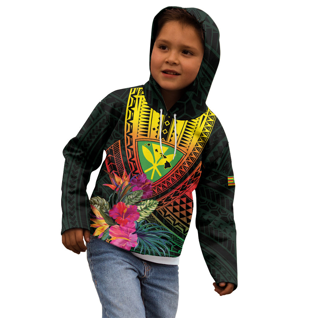 Hawaii Kanaka Maoli Flag Day Kid Hoodie Tropical Flowers