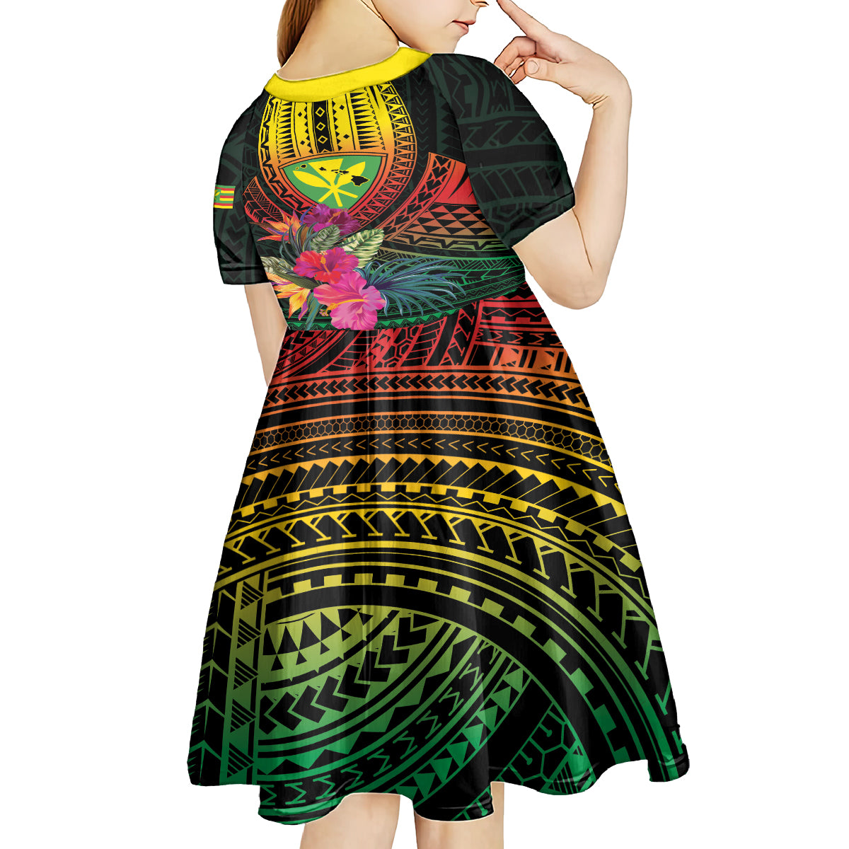 Hawaii Kanaka Maoli Flag Day Kid Short Sleeve Dress Tropical Flowers