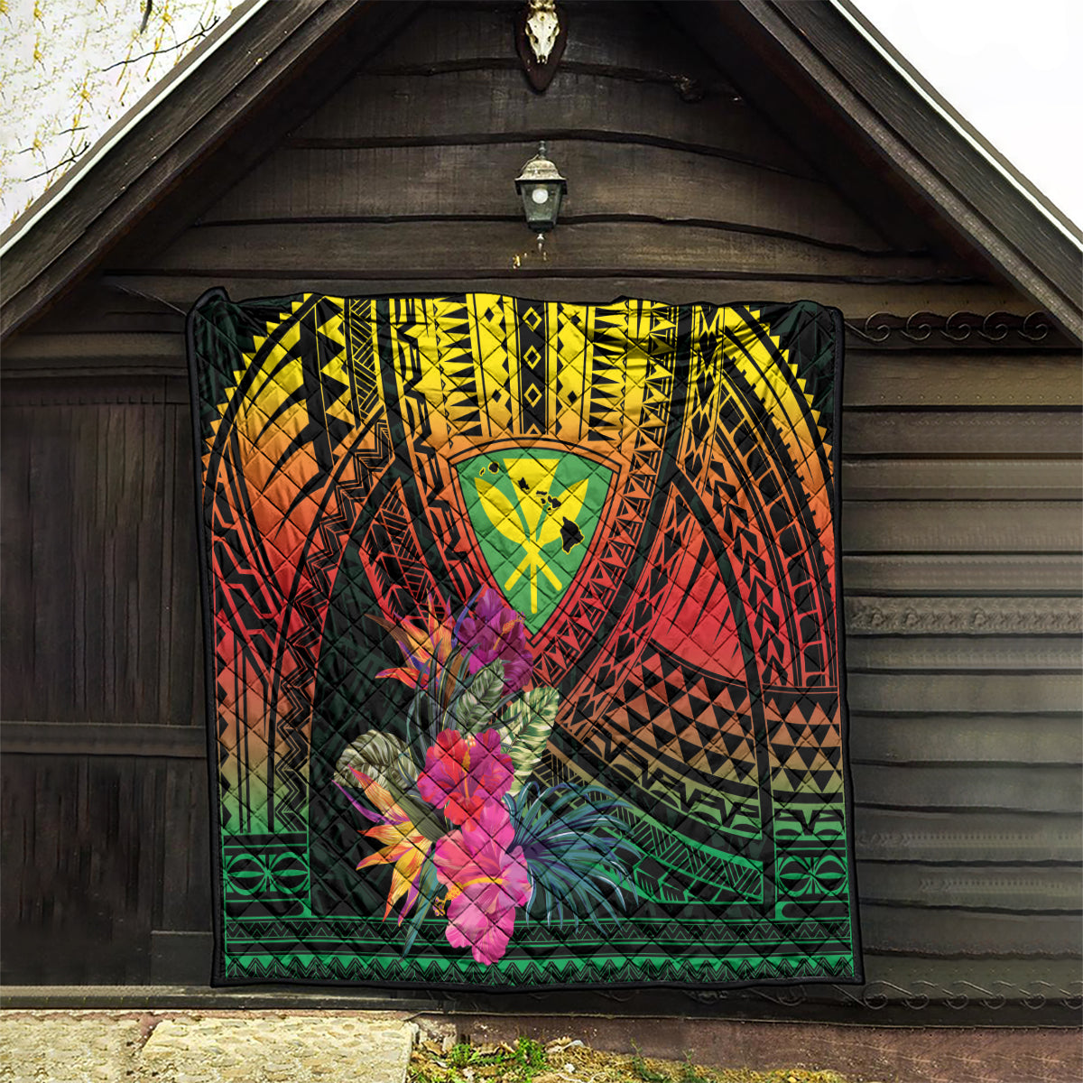 Hawaii Kanaka Maoli Flag Day Quilt Tropical Flowers