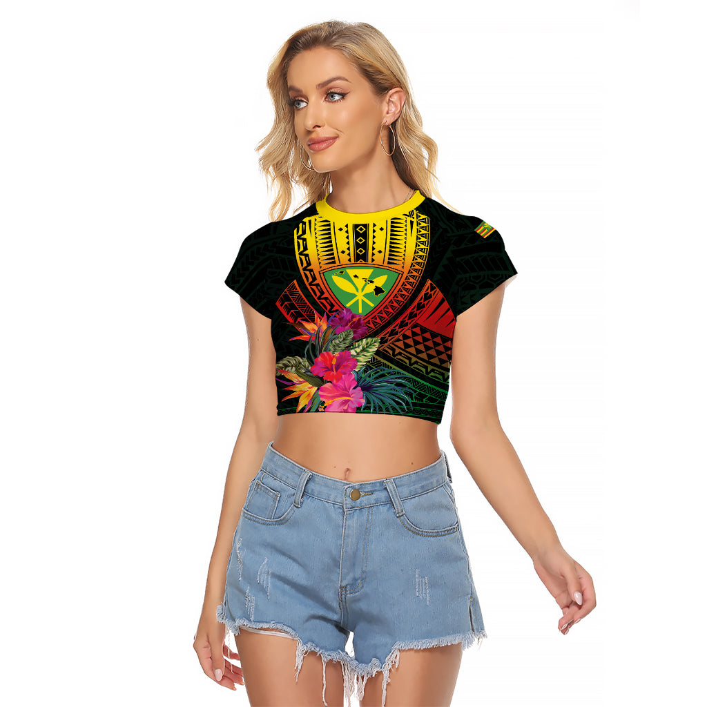 Hawaii Kanaka Maoli Flag Day Raglan Cropped T Shirt Tropical Flowers