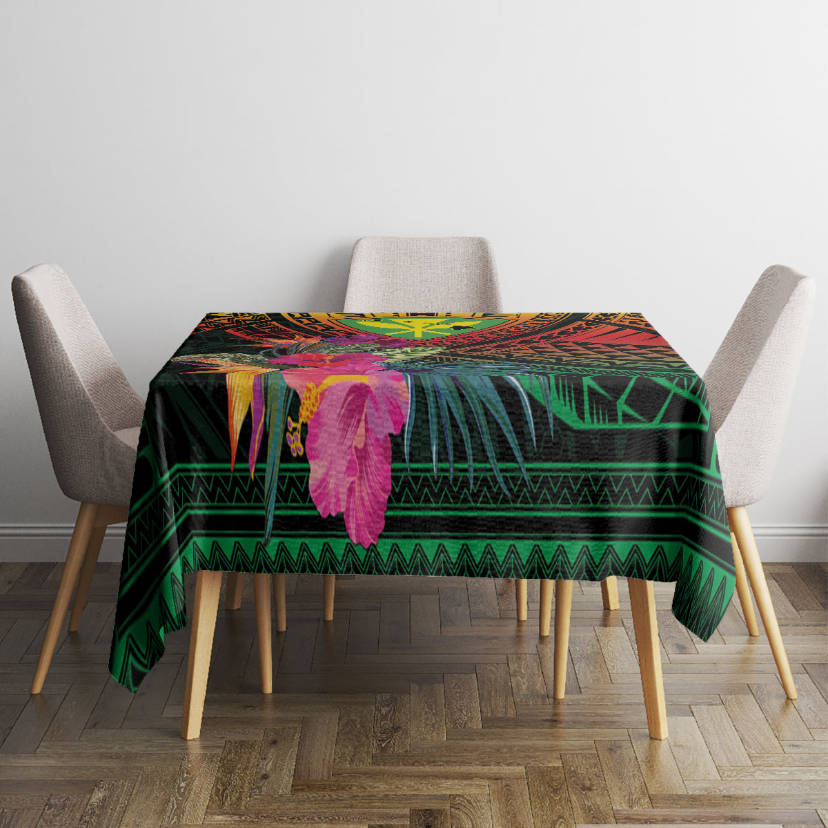Hawaii Kanaka Maoli Flag Day Tablecloth Tropical Flowers