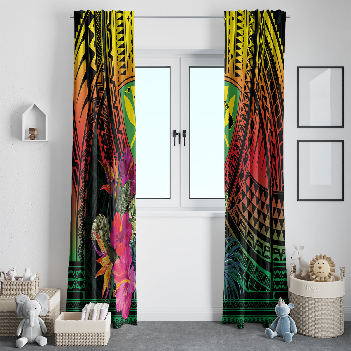 Hawaii Kanaka Maoli Flag Day Window Curtain Tropical Flowers