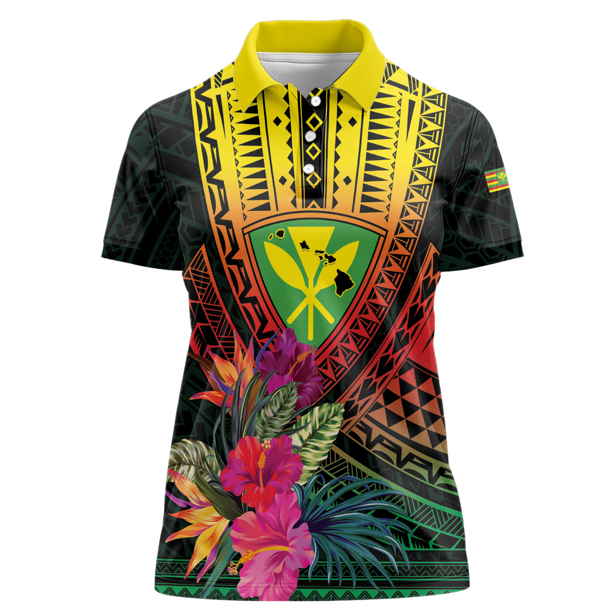 Hawaii Kanaka Maoli Flag Day Women Polo Shirt Tropical Flowers