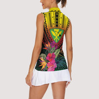 Hawaii Kanaka Maoli Flag Day Women Sleeveless Polo Shirt Tropical Flowers