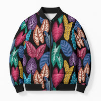 Hawaii Colorful Tropical Leaves Bomber Puffer Jacket LT01 Unisex Black - Polynesian Pride