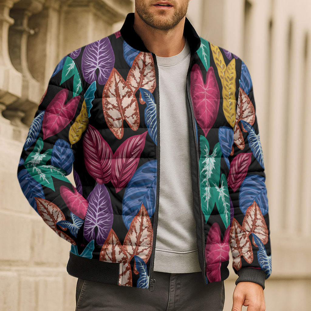 Hawaii Colorful Tropical Leaves Bomber Puffer Jacket LT01 - Polynesian Pride