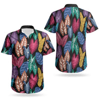 Hawaii Colorful Tropical Leaves Couples Matching Long Sleeve Bodycon Dress and Hawaiian Shirt LT01 - Polynesian Pride