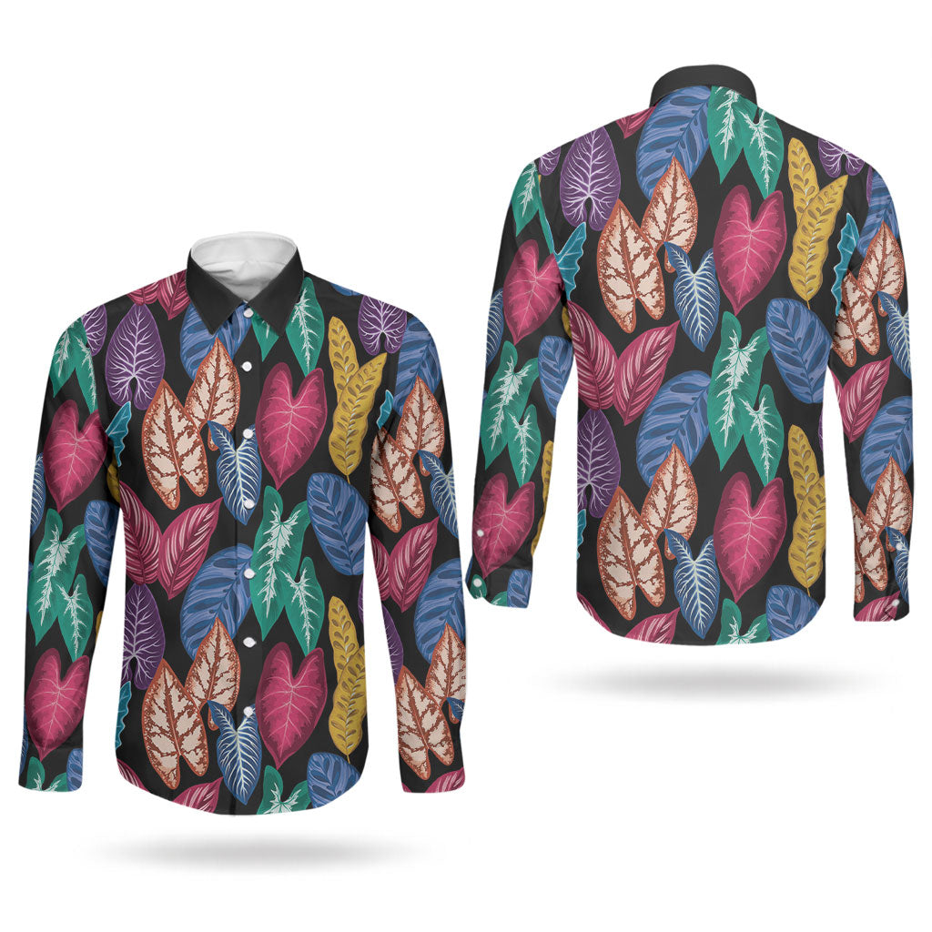 Hawaii Colorful Tropical Leaves Couples Matching Short Sleeve Bodycon Dress and Long Sleeve Button Shirt LT01 - Polynesian Pride