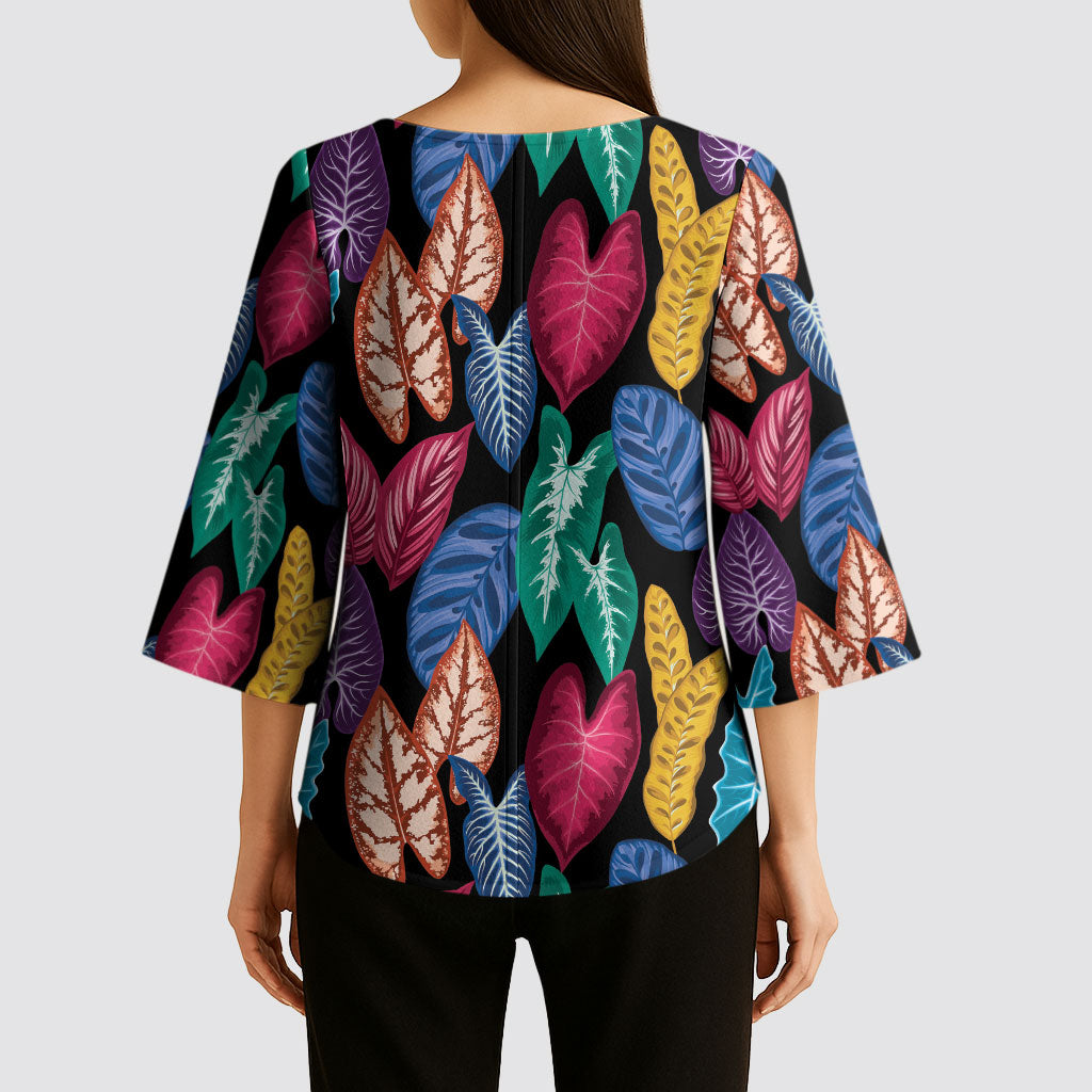 Hawaii Colorful Tropical Leaves Kimono Sleeve Blouse LT01 - Polynesian Pride