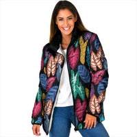 Hawaii Colorful Tropical Leaves Padded Jacket LT01 Women Black - Polynesian Pride