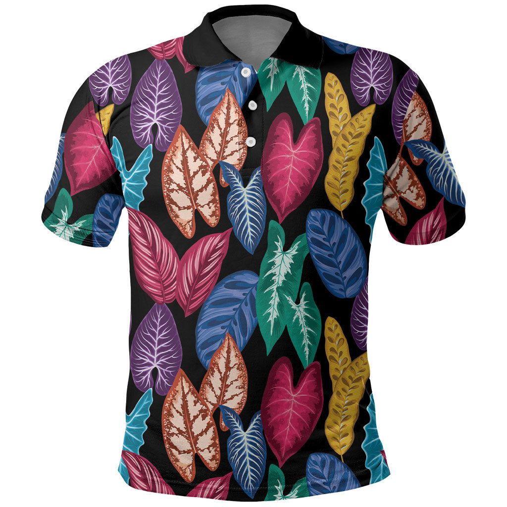 Hawaii Colorful Tropical Leaves Polo Shirt LT01 Black - Polynesian Pride