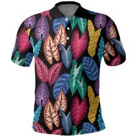 Hawaii Colorful Tropical Leaves Polo Shirt LT01 Black - Polynesian Pride