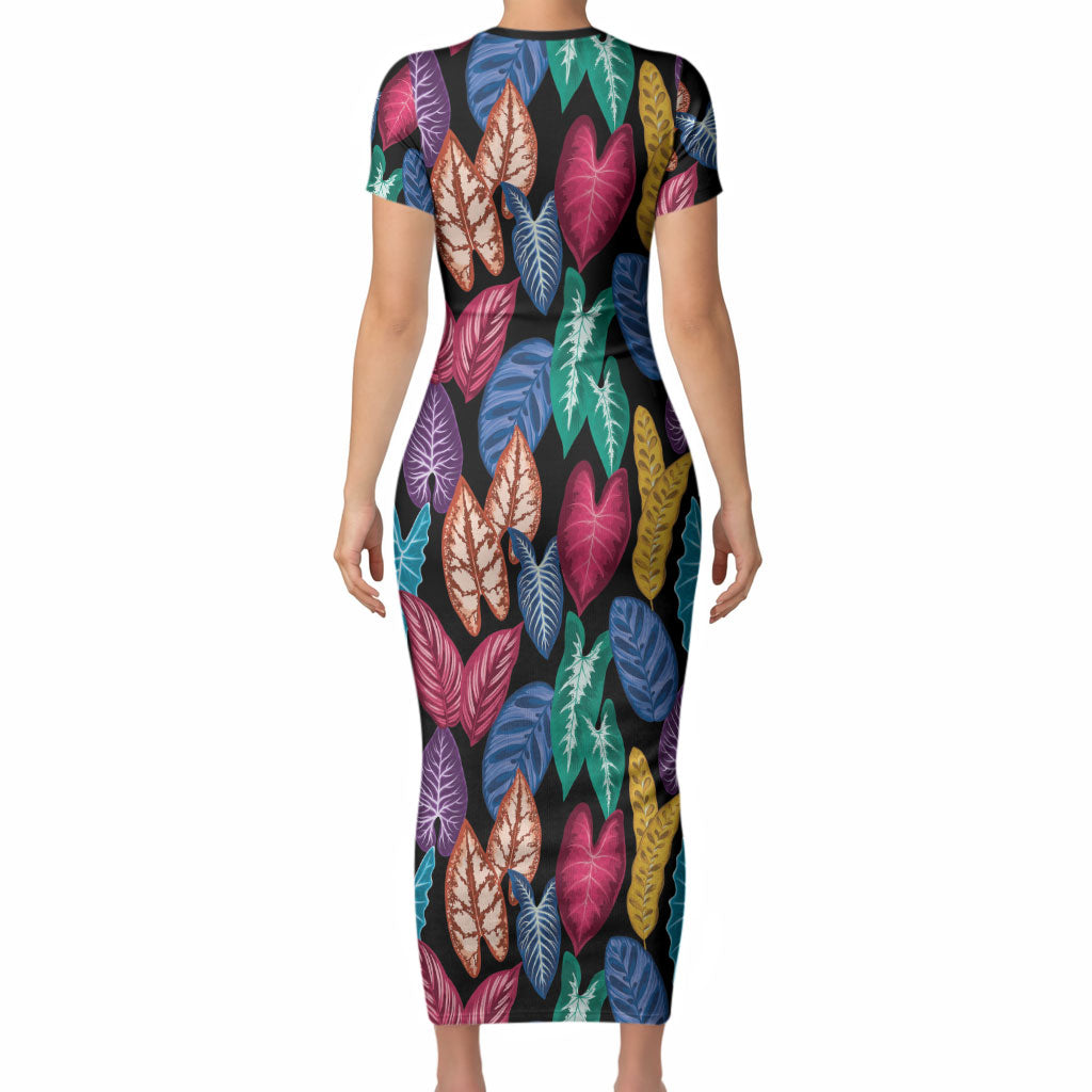 Hawaii Colorful Tropical Leaves Short Sleeve Bodycon Dress LT01 - Polynesian Pride