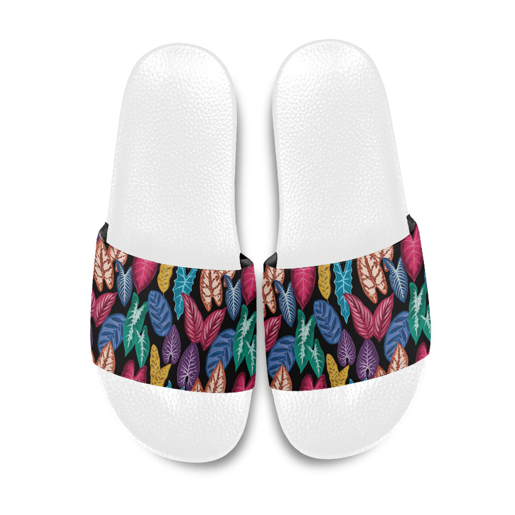 Hawaii Colorful Tropical Leaves Slide Sandals LT01 Black - Polynesian Pride