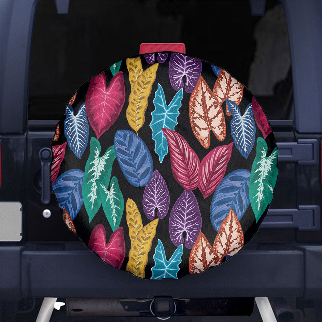 Hawaii Colorful Tropical Leaves Spare Tire Cover LT01 No hole Black - Polynesian Pride