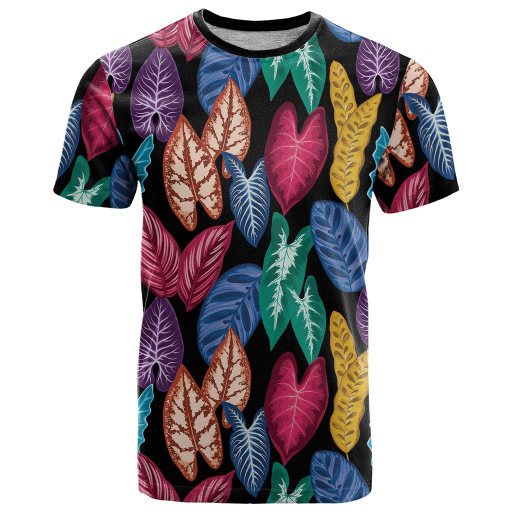 Hawaii Colorful Tropical Leaves T Shirt LT01 Black - Polynesian Pride