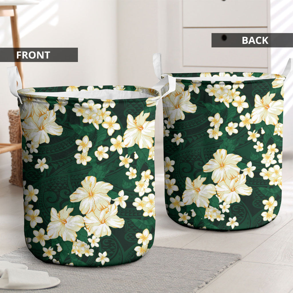 Hawaii Hibiscus Plumeria Green Laundry Basket Polynesian Pattern LT01 - Polynesian Pride
