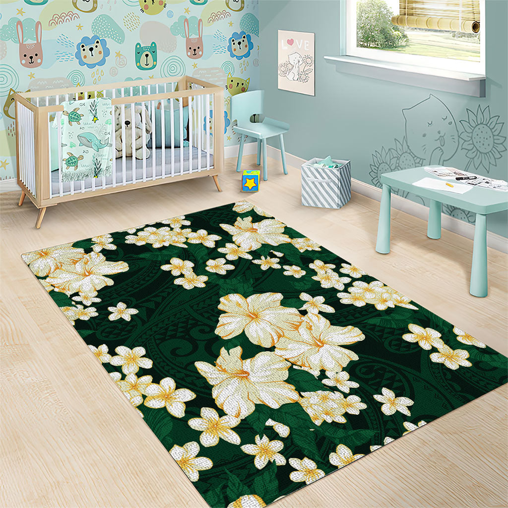 Hawaii Hibiscus Plumeria Green Area Rug Polynesian Pattern LT01 - Polynesian Pride