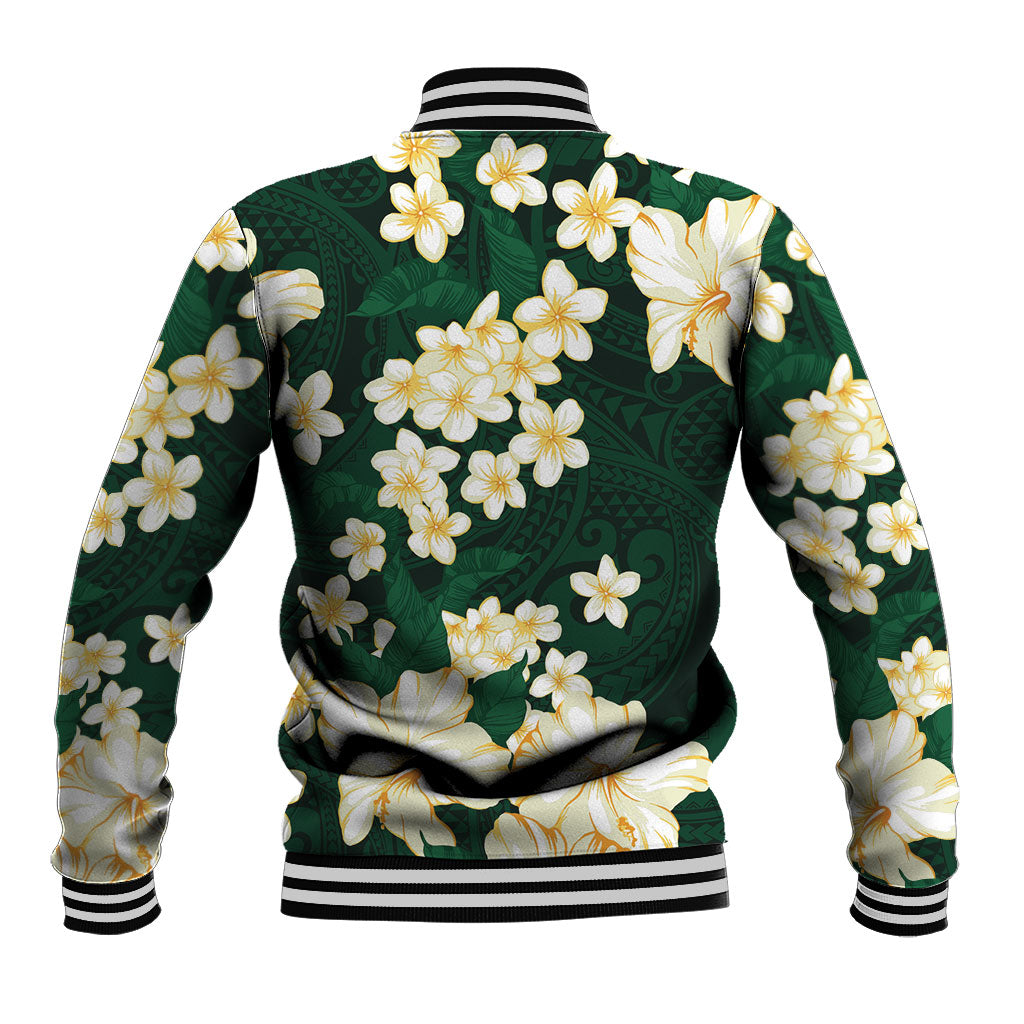 Hawaii Hibiscus Plumeria Green Baseball Jacket Polynesian Pattern LT01 - Polynesian Pride