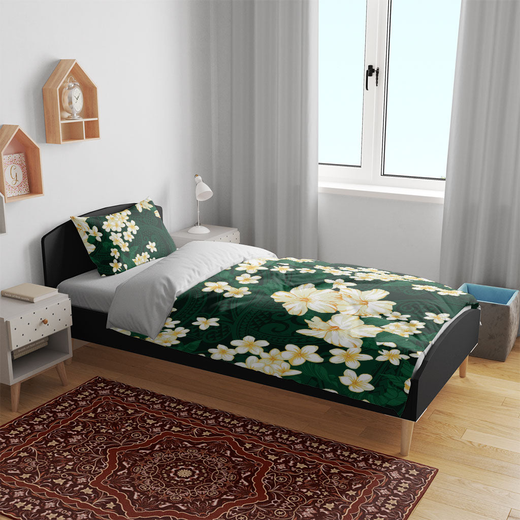 Hawaii Hibiscus Plumeria Green Bedding Set Polynesian Pattern LT01 - Polynesian Pride