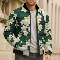 Hawaii Hibiscus Plumeria Green Bomber Puffer Jacket Polynesian Pattern LT01 - Polynesian Pride