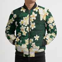 Hawaii Hibiscus Plumeria Green Bomber Puffer Jacket Polynesian Pattern LT01 - Polynesian Pride