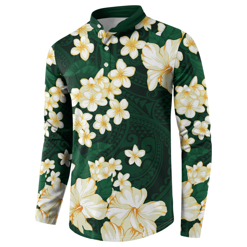 Hawaii Hibiscus Plumeria Green Button Sweatshirt Polynesian Pattern LT01 - Polynesian Pride