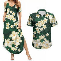 Hawaii Hibiscus Plumeria Green Couples Matching Summer Maxi Dress and Hawaiian Shirt Polynesian Pattern LT01 Green - Polynesian Pride