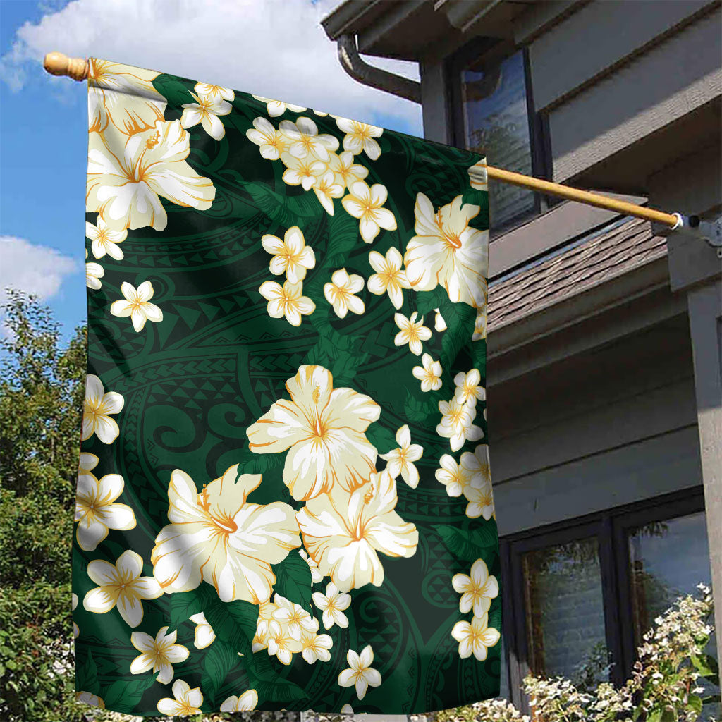 Hawaii Hibiscus Plumeria Green Garden Flag Polynesian Pattern LT01 - Polynesian Pride