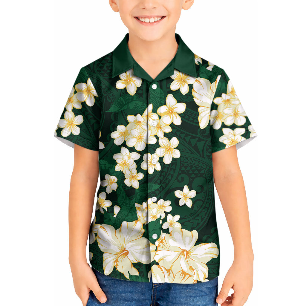 Hawaii Hibiscus Plumeria Green Kid Hawaiian Shirt Polynesian Pattern LT01 Kid Green - Polynesian Pride